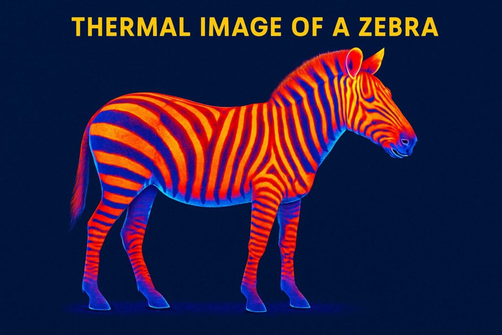 Ilustración térmica comparando la temperatura entre rayas blancas y negras de una cebra