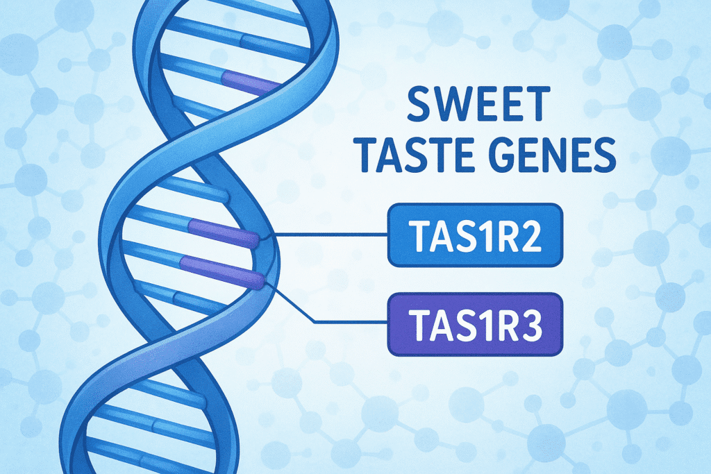 Ilustración de genes del gusto en una cadena de ADN