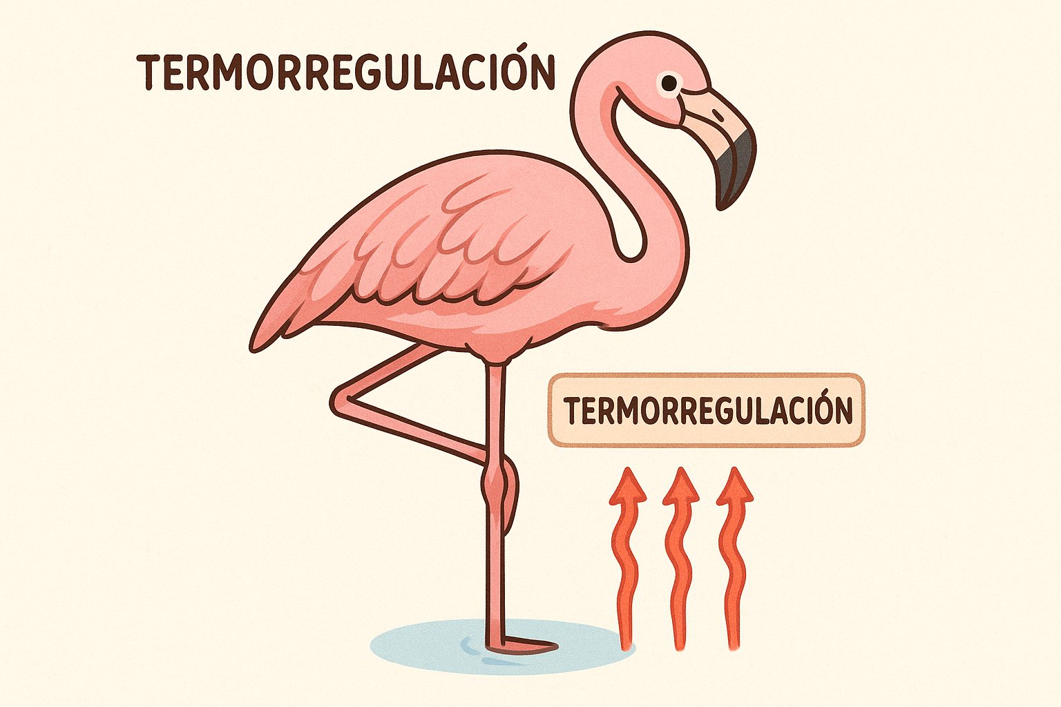 Diagrama mostrando cómo los flamencos evitan la pérdida de calor al recoger una pierna