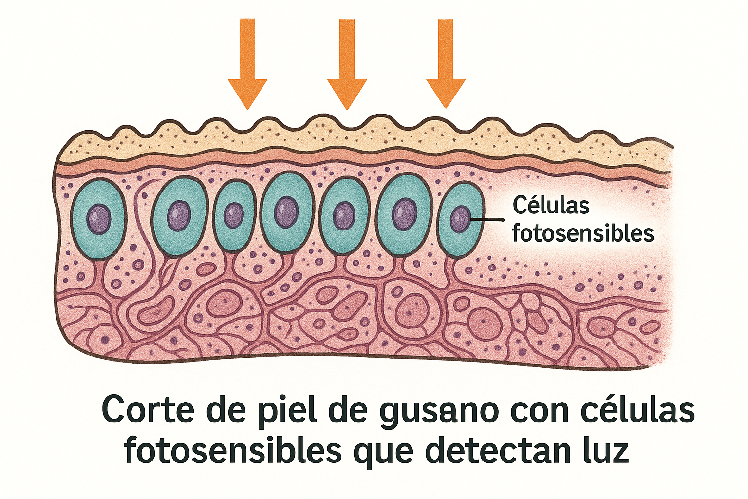 Ilustración de piel de gusano con células sensibles a la luz