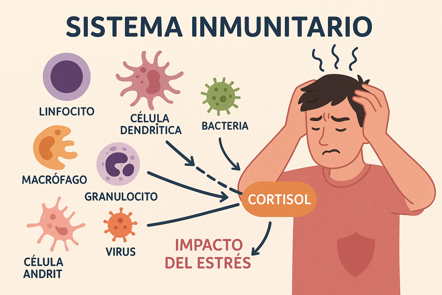 El cortisol y su impacto en el sistema inmunológico.