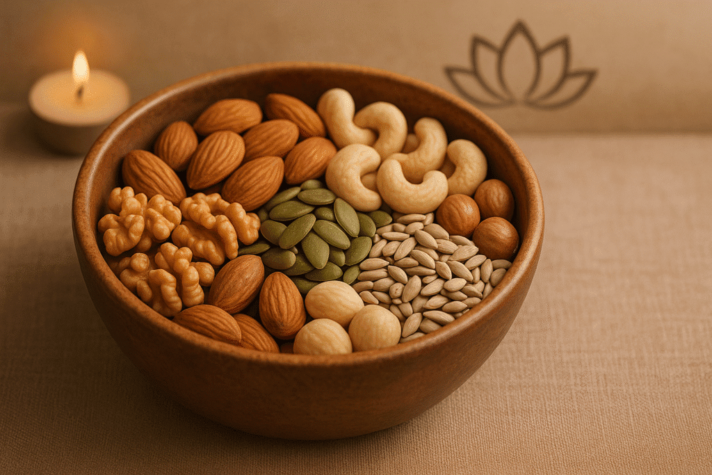 Frutos secos y semillas para el bienestar emocional.