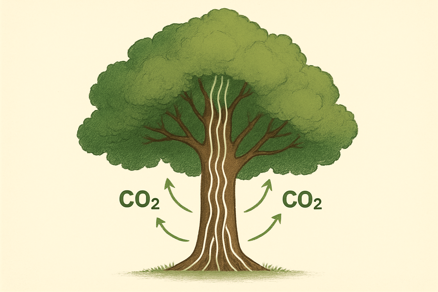 Absorción de CO2 por los árboles.