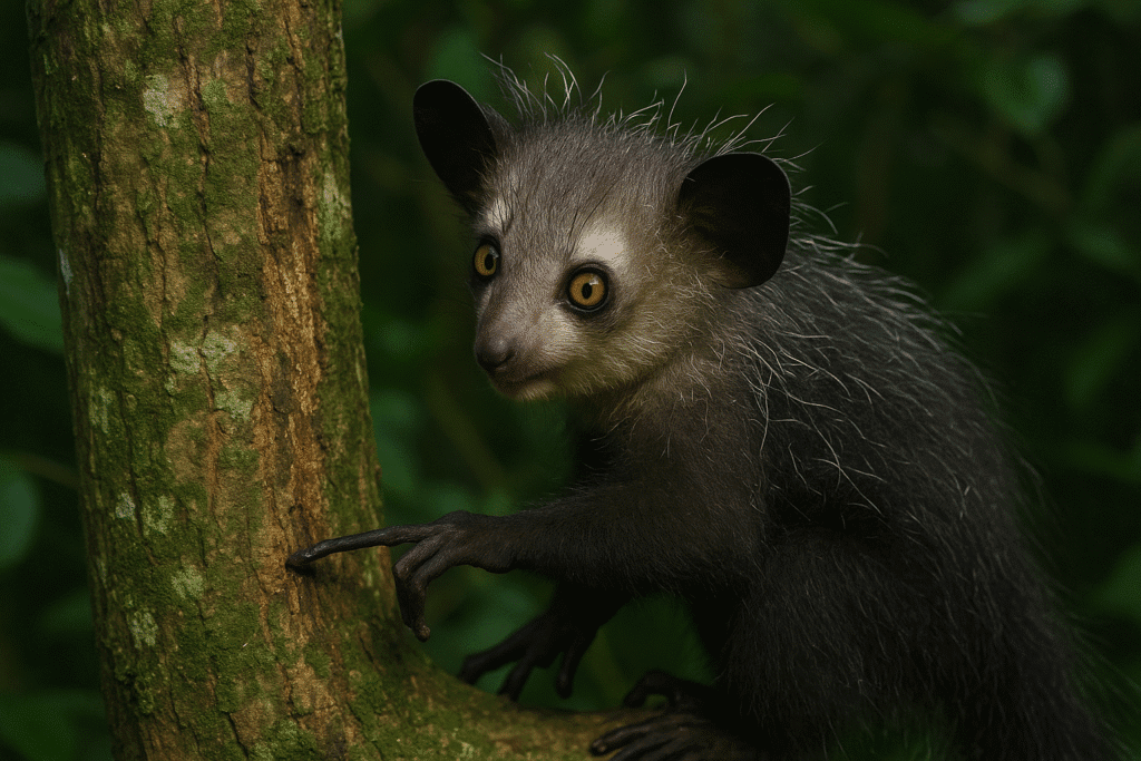 Aye-aye en los árboles de Madagascar