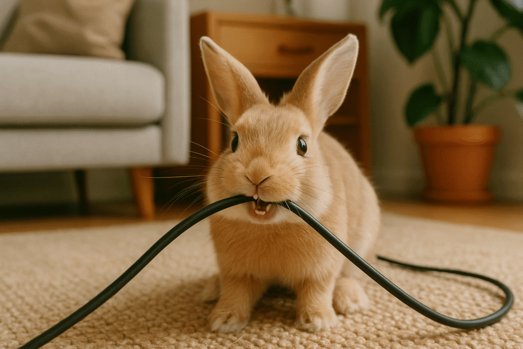 Conejo mordiendo un cable