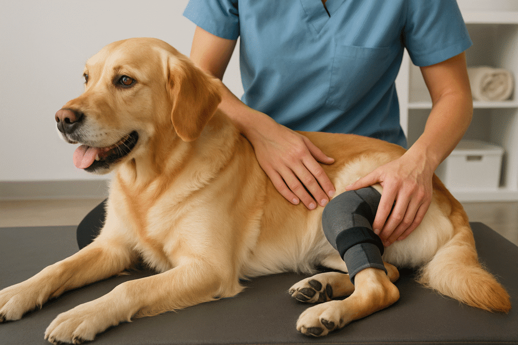Perro recibiendo tratamiento para displasia de cadera