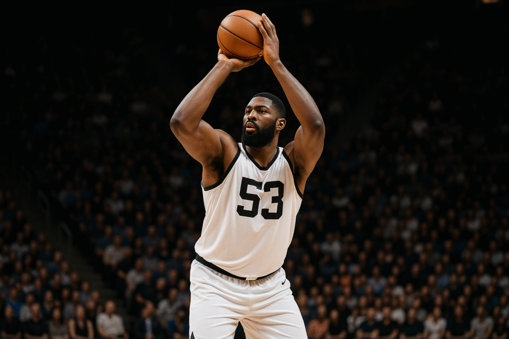 Jugador de baloncesto moderno con tiro de tres puntos