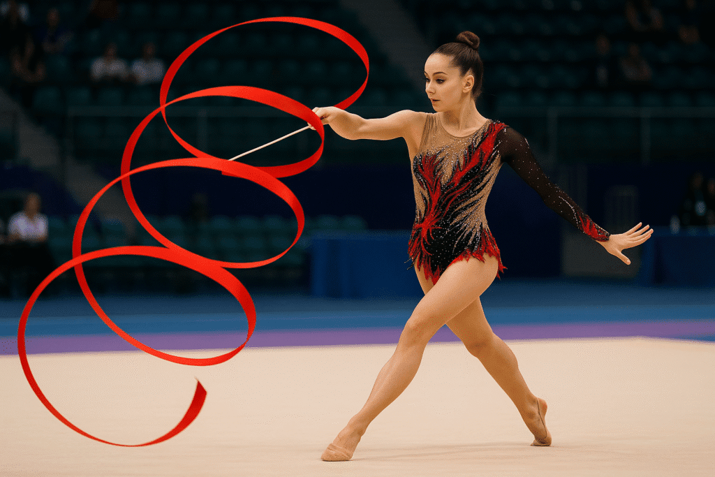 gimnasta desplazándose mientras ejecuta espiral