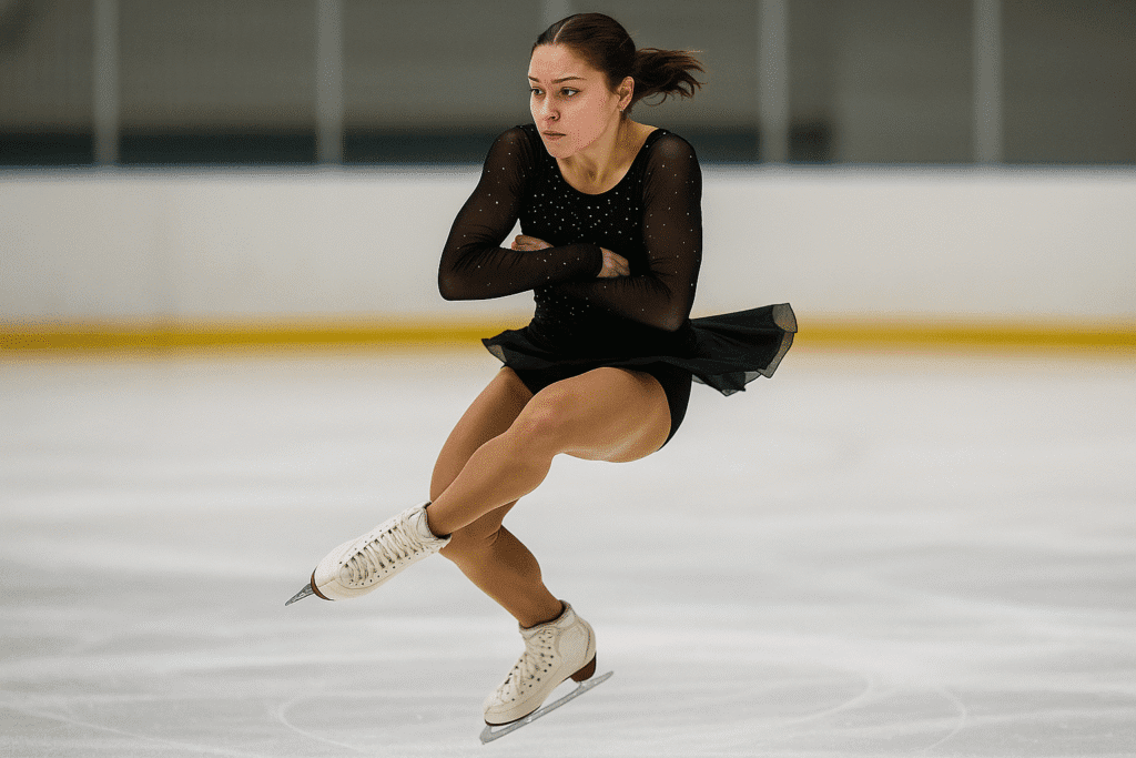 patinador en recogida durante el salto Axel