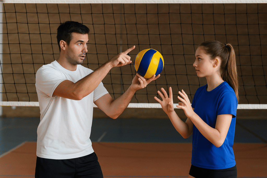 entrenador enseñando finta a jugador