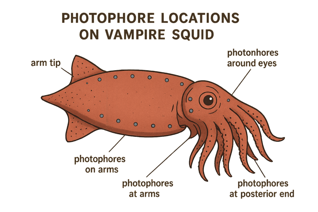 diagrama de fotóforos en calamar vampiro