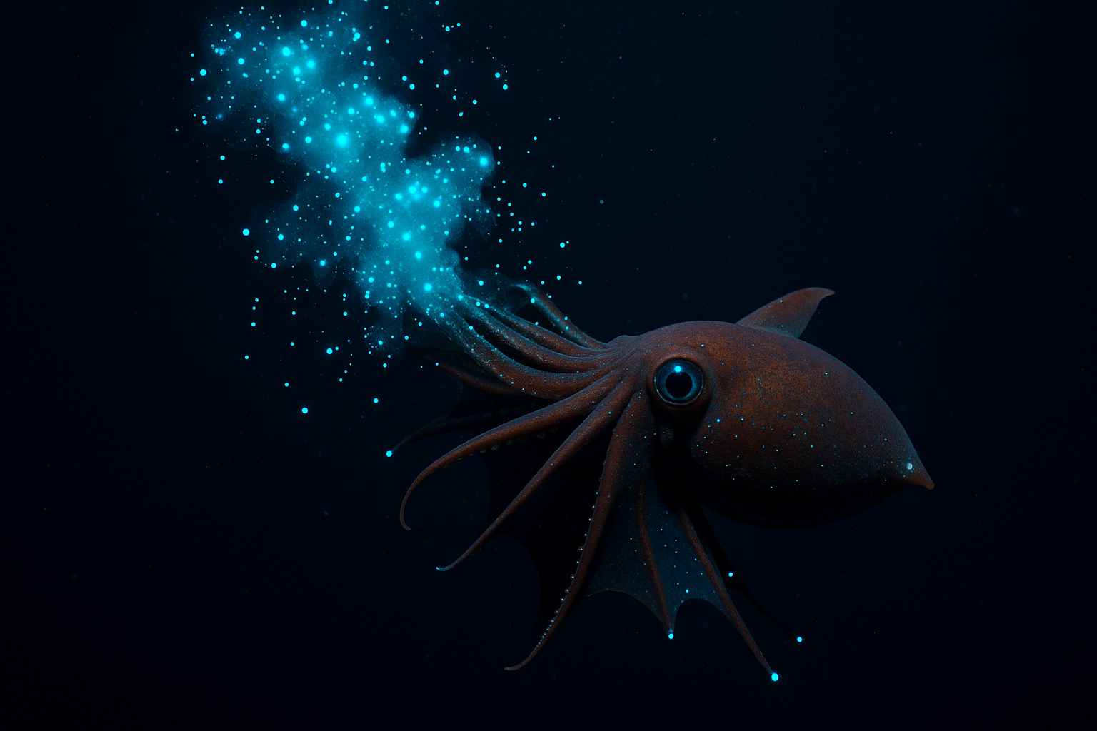 nube de mucosidad luminosa expulsada por calamar