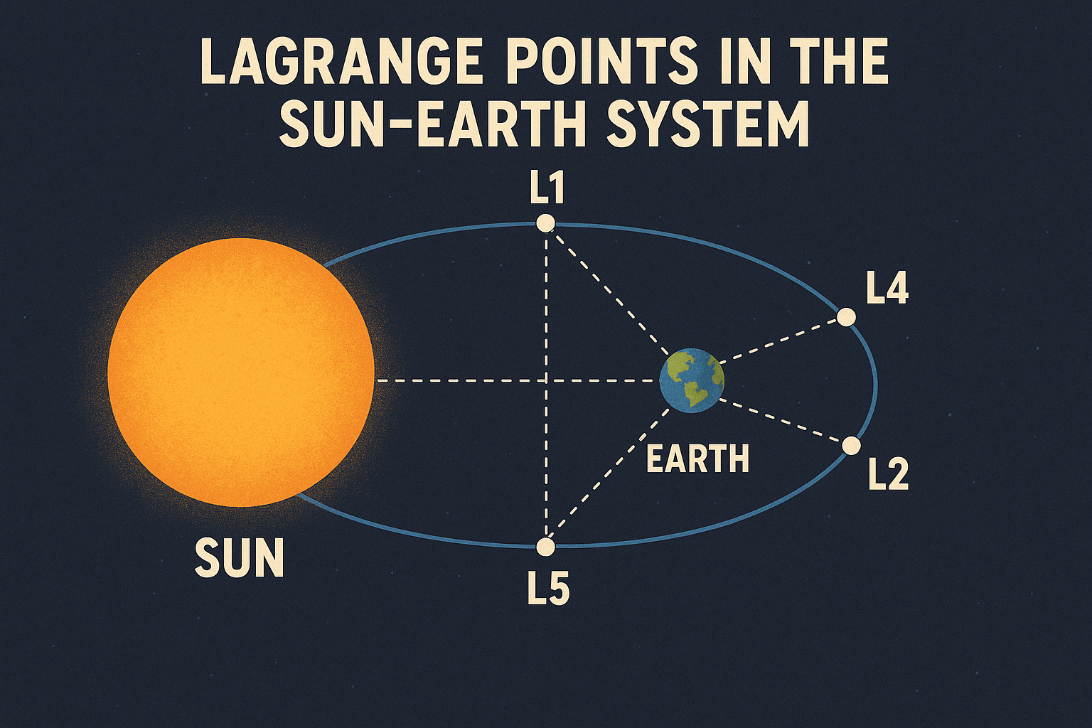 esquema de los cinco puntos de Lagrange