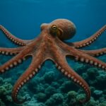 Pulpo extendiendo sus brazos en un arrecife, mostrando su complejidad sensorial
