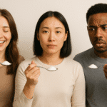 Varias personas probando azúcar con reacciones distintas