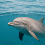 Delfín nadando lentamente cerca de la superficie con un ojo cerrado