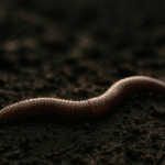 Gusano en suelo húmedo con cuerpo segmentado sin ojos visibles