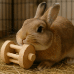Conejo masticando un juguete adecuado