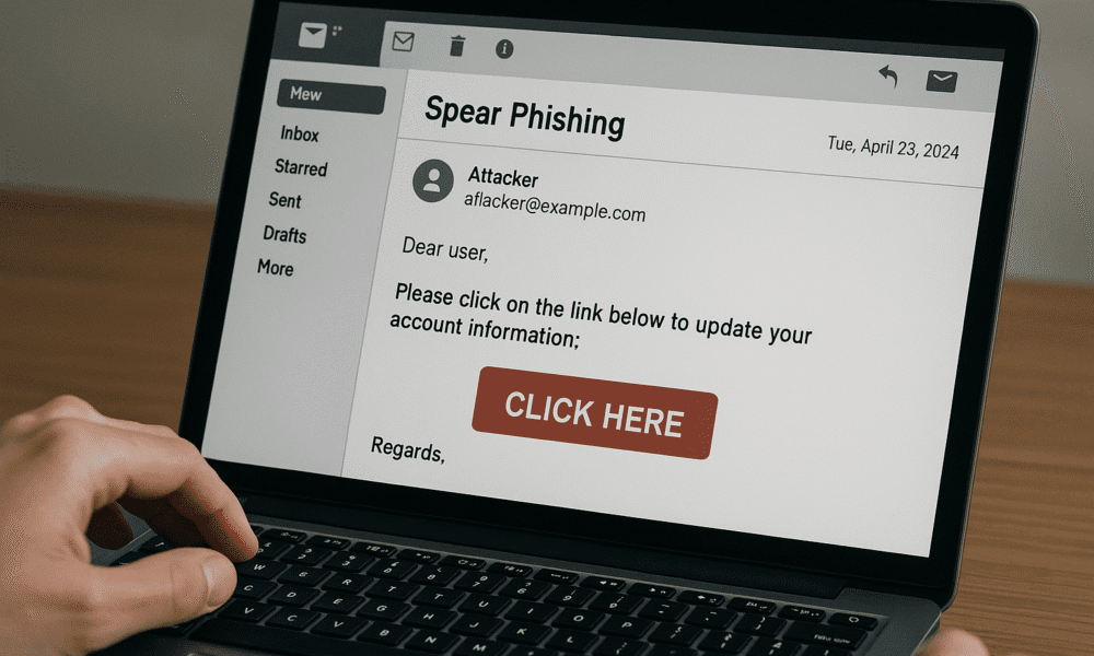 Ataque de spear phishing en computadora