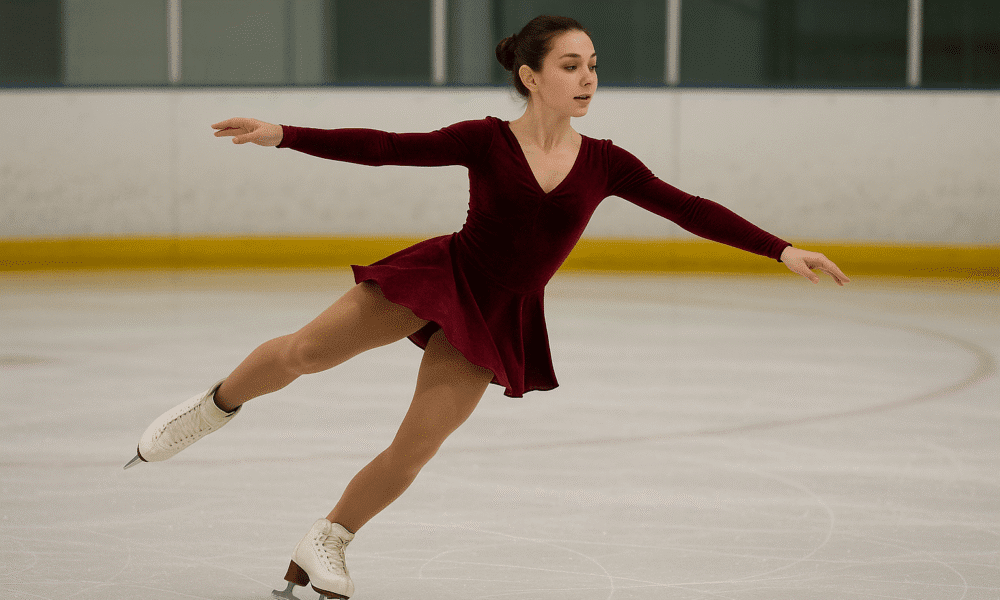 patinador ejecutando cambio de filo en twizzle