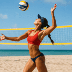 jugador de vóley playa ejecutando un chino