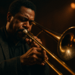 trombonista ejecutando glissando en escenario