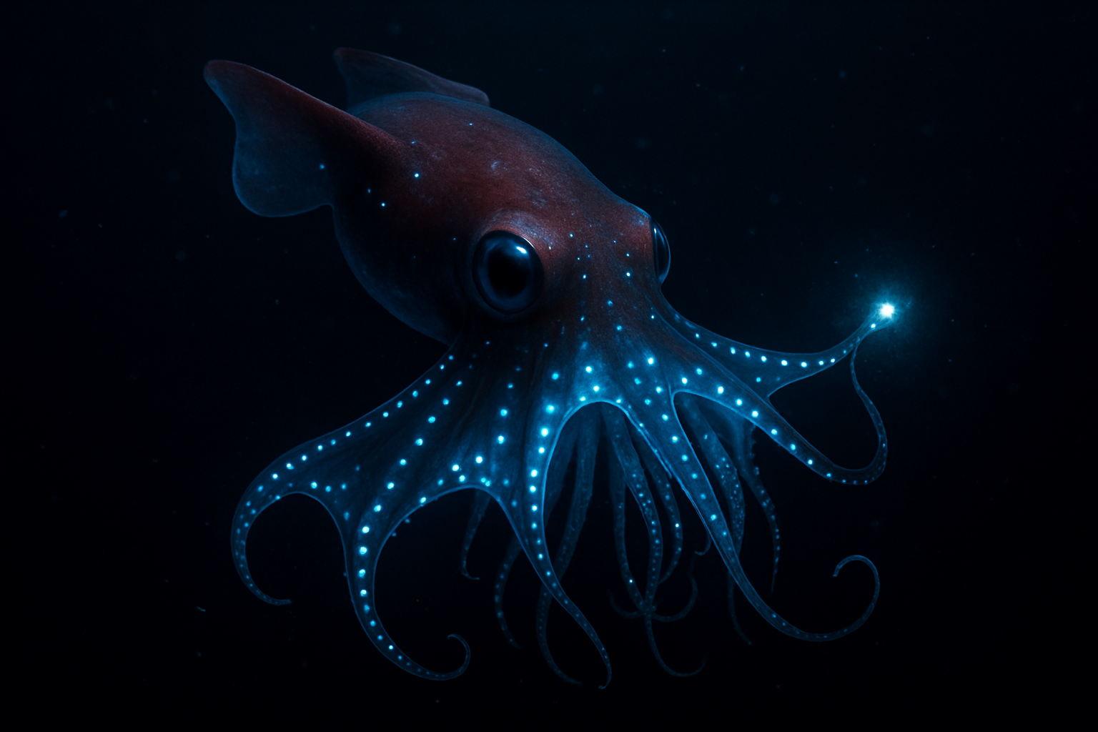 calamar vampiro emitiendo luz en la oscuridad