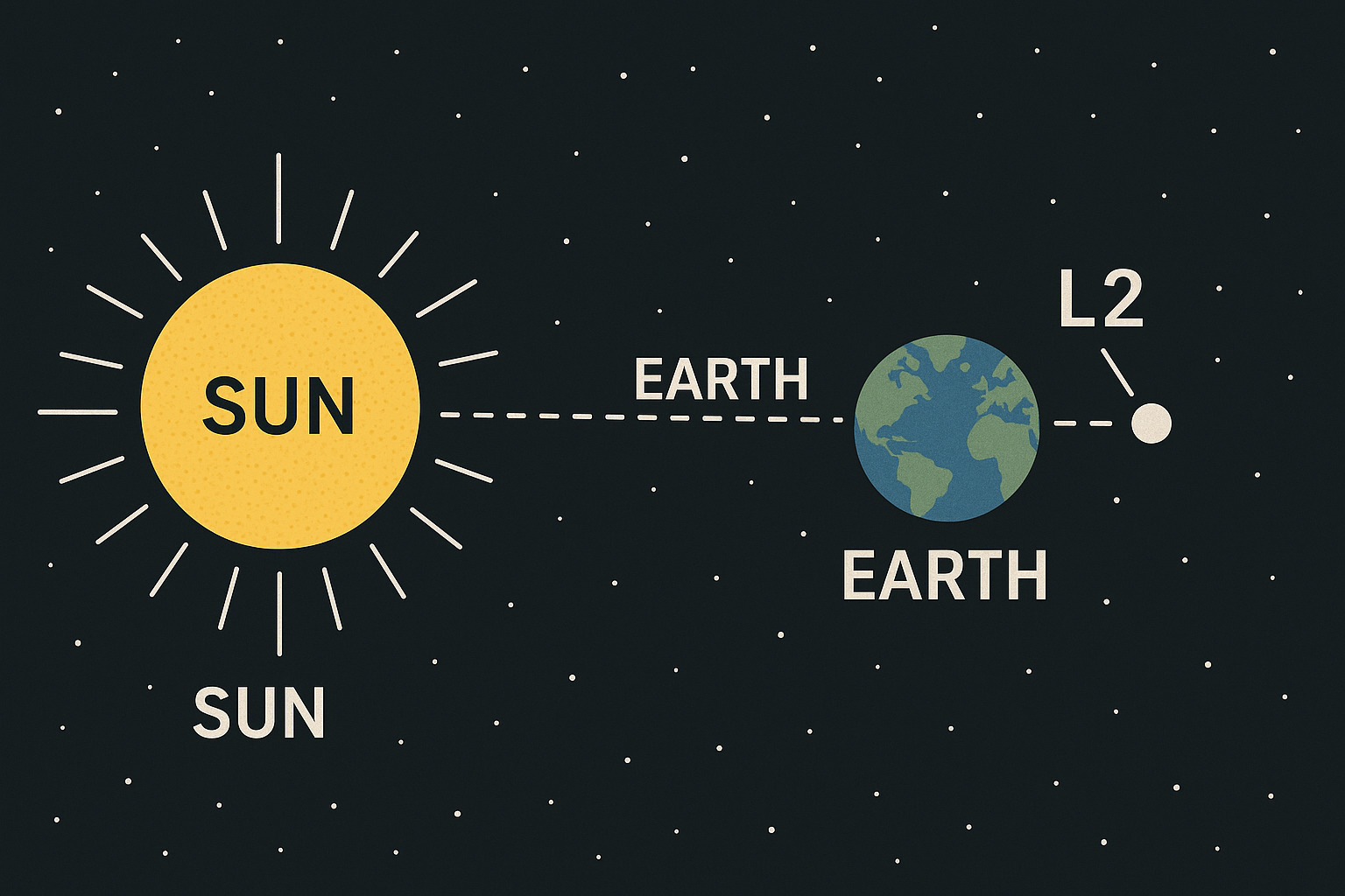 ubicación del punto de Lagrange L2 en el sistema Sol-Tierra