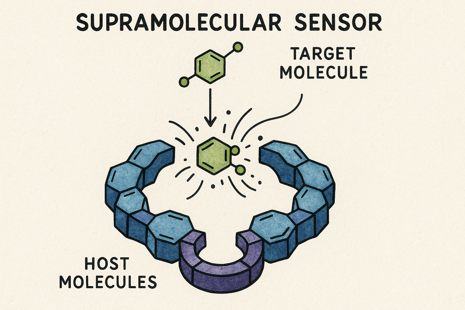 ilustración de un sensor molecular supramolecular detectando una molécula
